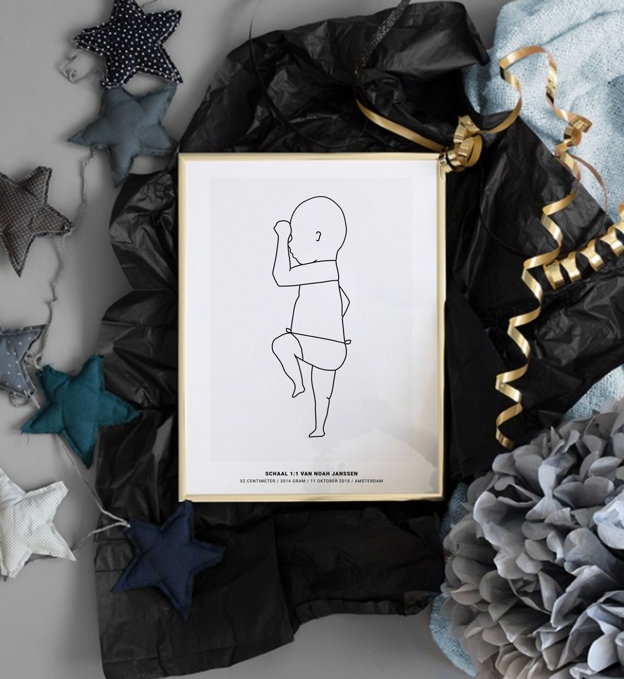Gepersonaliseerde Geboorteposter Zwart Wit (50x70cm)
