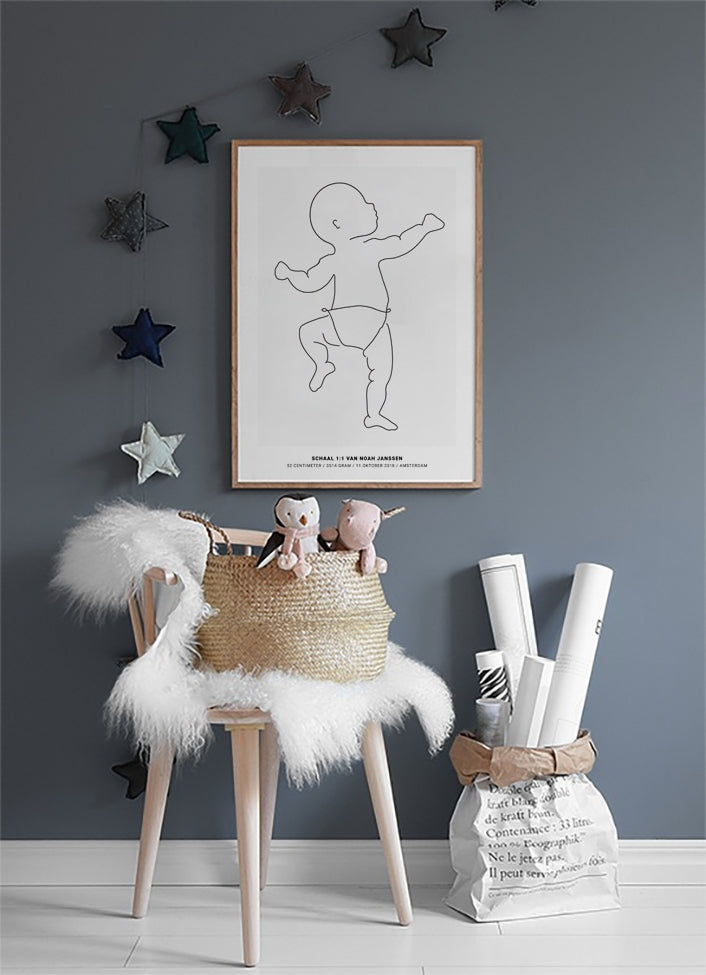 Gepersonaliseerde Geboorteposter Zwart Wit II (50x70cm)